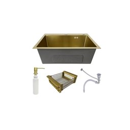 Cuba Pia Aço Inox Gourmet Cozinha 60x45cm com Acessórios Cor Dourada - 1