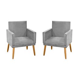 Kit 02 Poltronas Nina com Rodapé Suede Cinza - 1