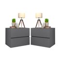Ver imagem 1 de Kit 2 Mesas de Cabeceira Suspensa 2 Gavetas Mdf Cinza Fosco com Corrediça Telescópica Moderna