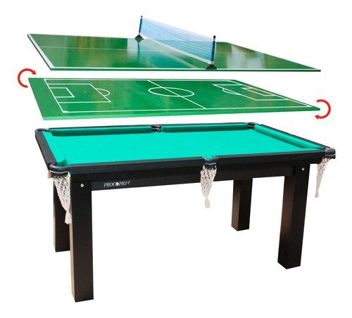Mesa 3 em 1 - Sinuca/Ping Pong/Futebol Botão Procópio - Verde - 1