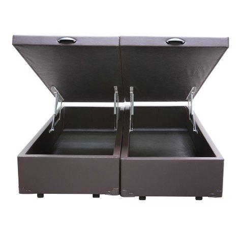 Base Box Baú Casal Bipartido Rr Colchões Sintético Marrom