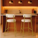 Ver imagem 1 de Banqueta Cozinha Média com Encosto Londres Kit 2 PU Aço Industrial Dourado D03 - D'Rossi