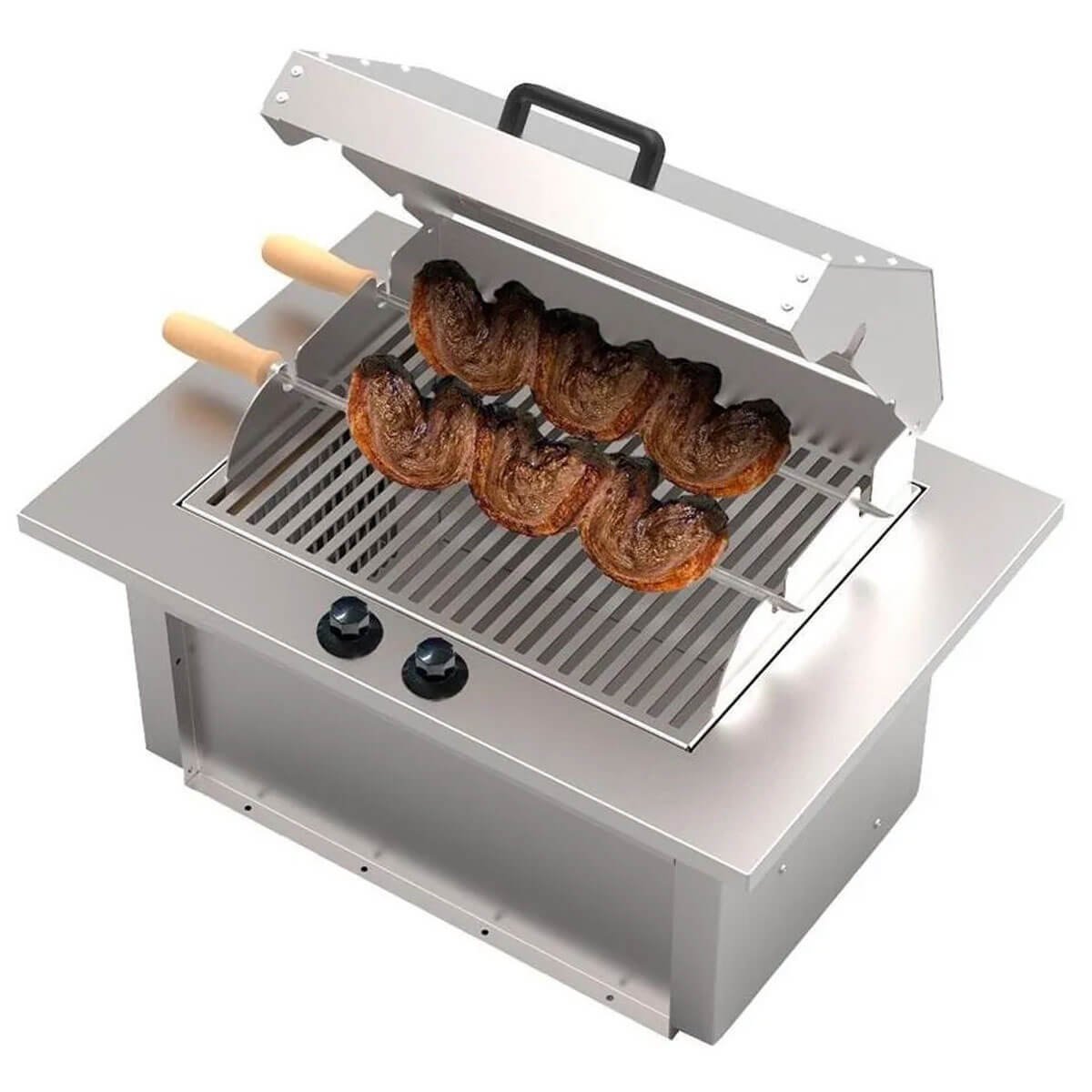 Churrasqueira Cooktop Elétrica de Embutir Sem Fumaça com 2 Espetos Inox ...