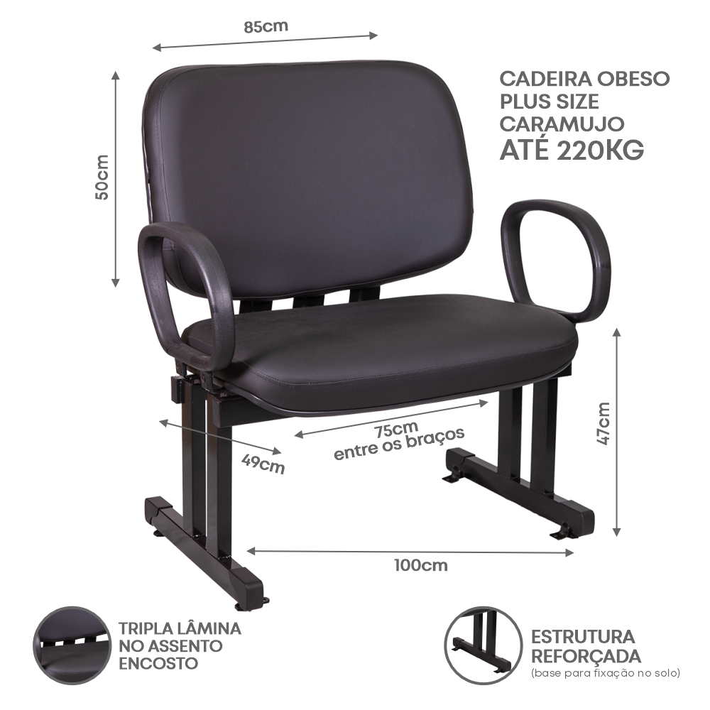 Cadeira Escritório Obeso Plus Size Fixa Braço 220kg - 4