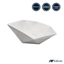 Cuba Pia Cerâmica Porcelana Banheiro Lavabo de Apoio Diamante Branca 63x41 Tubrax - 3
