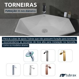 Cuba Pia Cerâmica Porcelana Banheiro Lavabo de Apoio Diamante Branca 63x41 Tubrax - 6