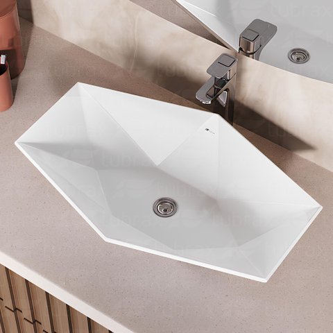 Cuba Pia Cerâmica Porcelana Banheiro Lavabo de Apoio Diamante Branca 63x41 Tubrax