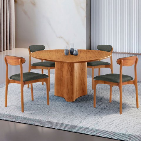 Mesa Selene Tampo 135cm Laminado com 4 Cadeiras Noronha Moderna Mobília