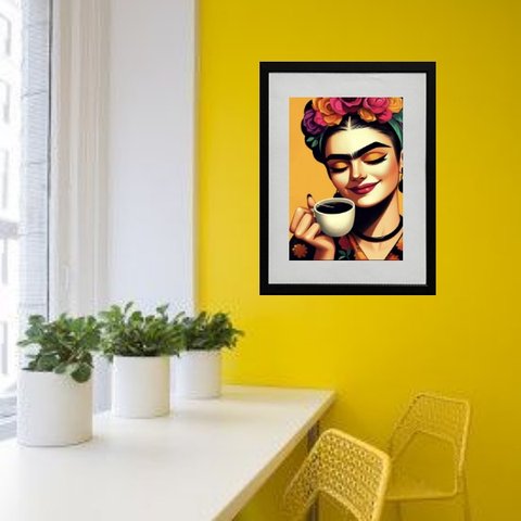 Quadro Cantinho do Café Frida - 60x48cm:madeira Branca