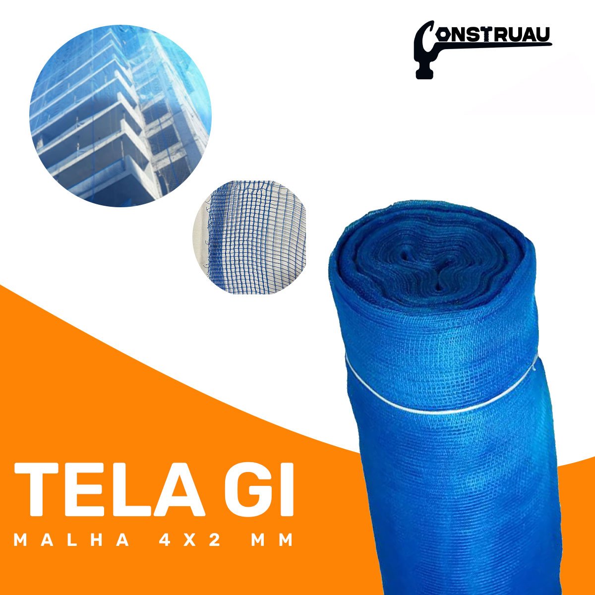 Tela Fachadeira Azul Malha 6x3 - 3x50m - 150m² - 2