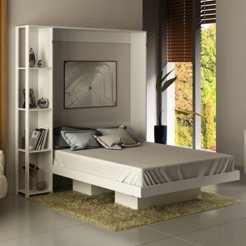 Cama de Casal Articulada Dobrável Flex 4 Prateleiras 2 Nichos Cm8014 Tecnomobili Branco
