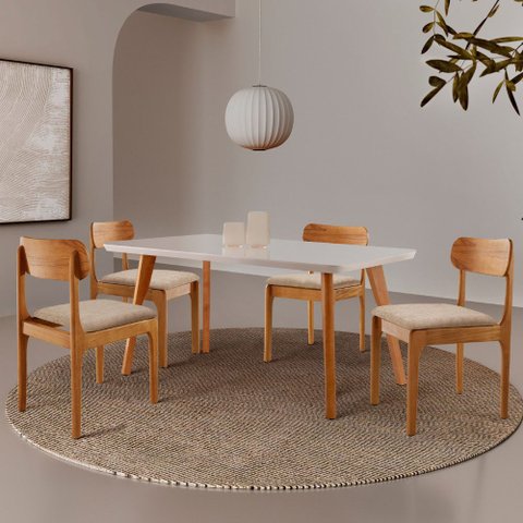 Conjunto Sala de Jantar Mesa Malta 120cm Tampo Laqueado com Vidro e 4 Cadeiras Star