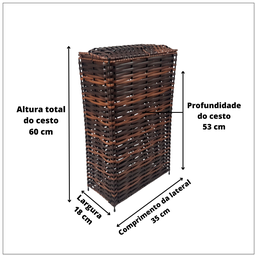 Cesto De Roupa Junco Fino Apartamento Retangular Fibra Sintética - 3