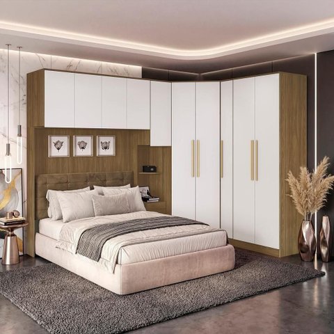 Quarto Modulado Adapt 10 Portas 5 Gavetas MDP Nogueira-Branco