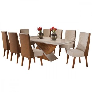 Mesa de Jantar com 6 Cadeiras Glamour Topazio Off White Vier Blonde / Off White