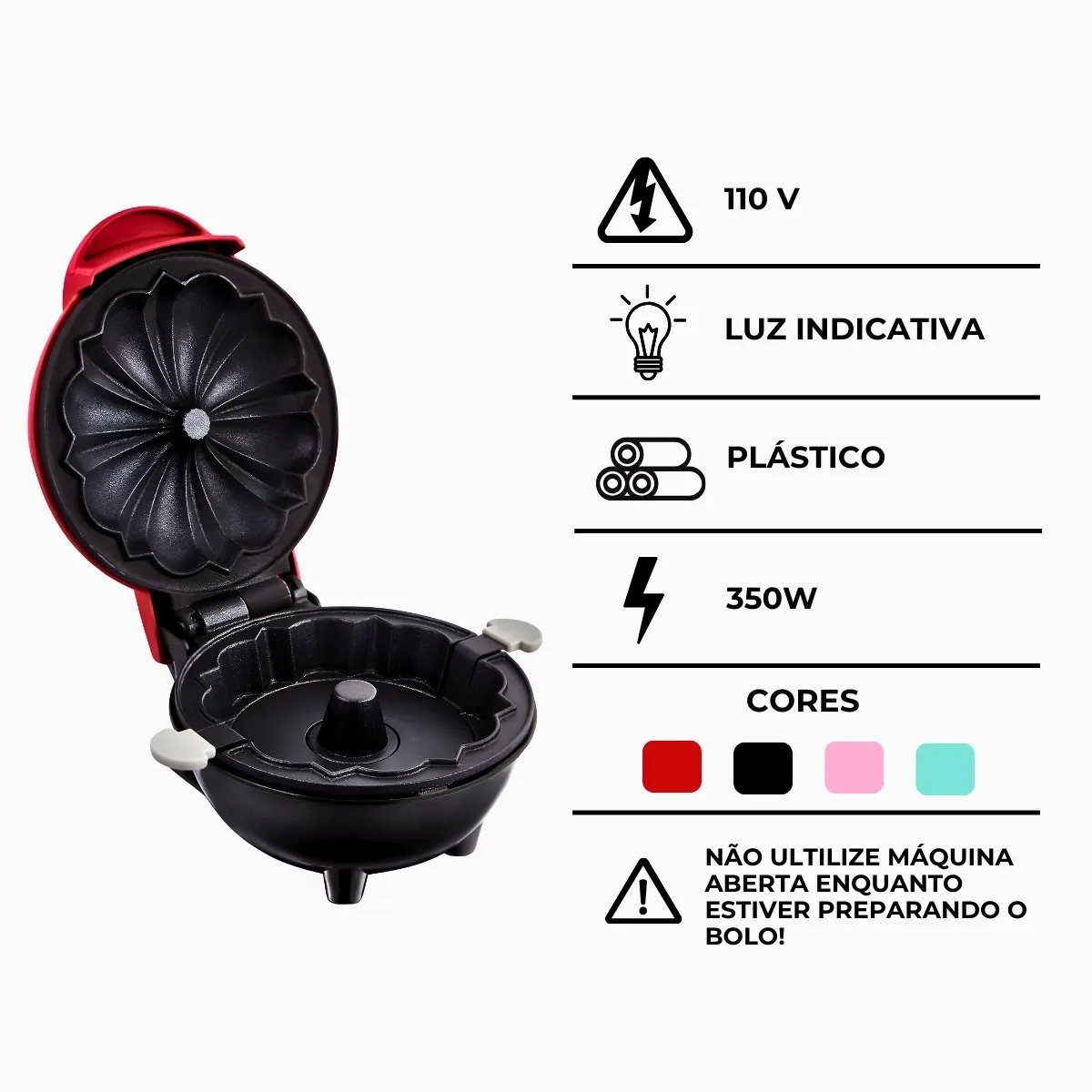 Mini Máquina Bolo Caseiro Antiaderente Portátil 110v Vermelho - 7