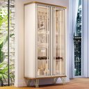 Ver imagem 2 de Cristaleira de Vidro com Espelho Alvora H01 Off White/Cinamomo - Mpozenato HB Móveis