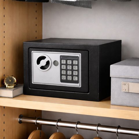 Cofre Digital Eletrônico com Senha Chave Aço Preto 23x18x17