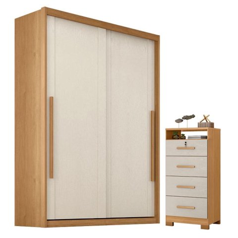 Guarda Roupa Solteiro Splendido 2 Portas com Cômoda Primordial Max Cinamomo Areia Fosco-Zanzini