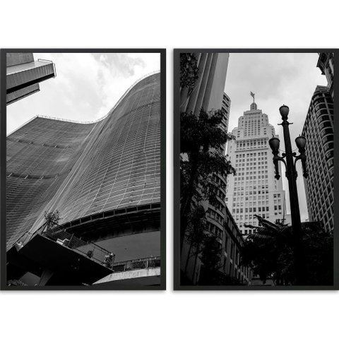 Kit 2 Quadros Decorativos Cidade de São Paulo 45x34cm:moldura Preta