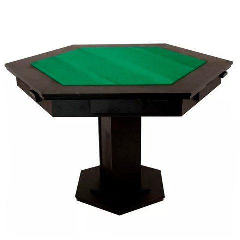 Mesa de Carteado Sextavada C/ 2 Gavetas e 6 Porta Copos