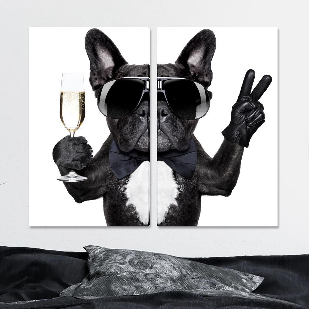 Kit 2 Quadros Telas Decorativas Cachorro Pug Sala 100x60cm - 1