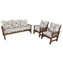 Ver imagem 1 de Conjunto Cancún Sofá 3 Lugares e Poltronas de Madeira Estofado Floral Verde