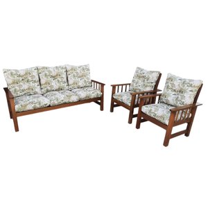 Conjunto Cancún Sofá 3 Lugares e Poltronas de Madeira Estofado Floral Verde