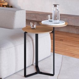 Mesa Lateral 02 Tampos Chanfrada Pe Metal Preto Hanover Artesano Hanover Preto - 6