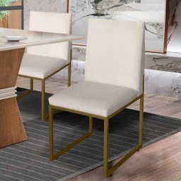 Kit 06 Cadeiras Para Sala De Jantar Escritório Slim Industrial Ferro Dourado Corino Bege- Ruotolo - 3 Kit 06 Cadeiras Para Sala De Jantar Escritório Slim Industrial Ferro Dourado Corino Bege- Ruotolo - 3