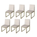 Ver imagem 1 de Kit 06 Cadeiras Para Sala De Jantar Escritório Slim Industrial Ferro Dourado Corino Bege- Ruotolo