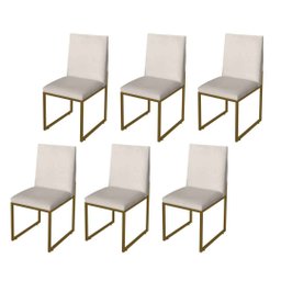 Kit 06 Cadeiras Para Sala De Jantar Escritório Slim Industrial Ferro Dourado Corino Bege- Ruotolo - 1 Kit 06 Cadeiras Para Sala De Jantar Escritório Slim Industrial Ferro Dourado Corino Bege- Ruotolo - 1