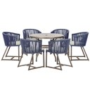 Ver imagem 1 de Mesa com 6 Cadeiras de Jantar Roma 120cm e Noronha em Alumínio Marrom Corda Náutica Estofado 3 Trama