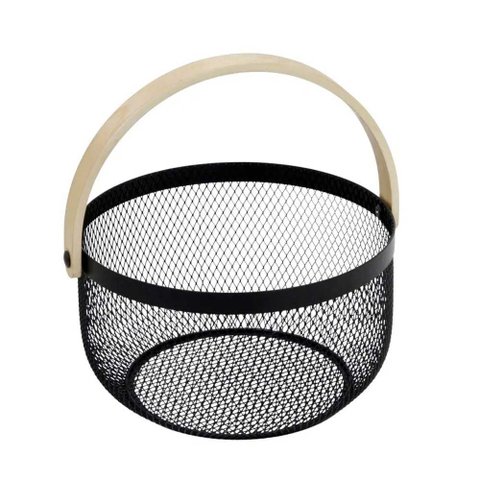Cesta Decorativa de Metal Preto com Alças 25cm 15681-pl