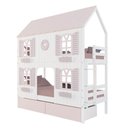 Ver imagem 2 de Beliche Casinha Bela com Coração 2 Gavetas Rosa 4 Janelas Venezianas - Madeira Maciça Branco/rosa