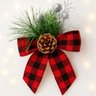 Arranjo Pinheiro Laço Enfeite Natalino Xadrez 15cm Kit 16pçs - 1