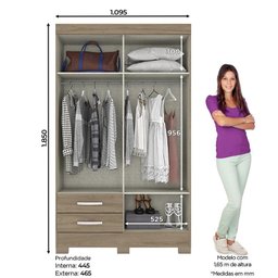 Guarda Roupa Solteiro Fabuloso com 4 Portas e 2 Gavetas Rústico - Móveis Briz - 4