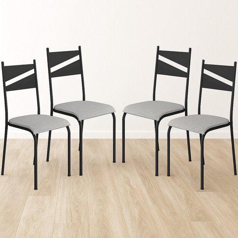 Conjunto 4 Cadeiras para Cozinha e Sala de Jantar Preto/Cinza