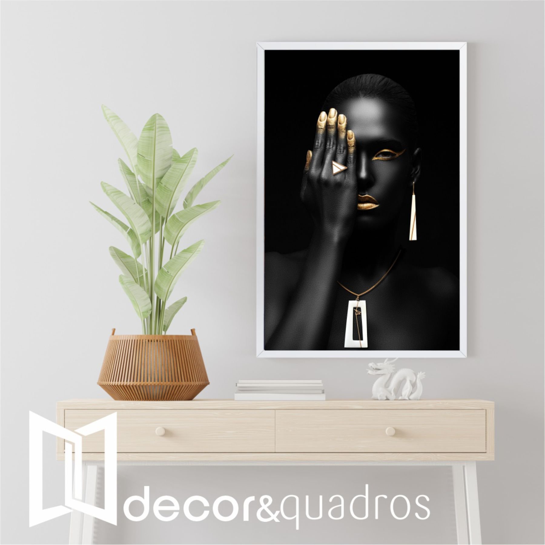 Quadro Mulher Negra Detalhe Dourado Decor&Quadros MLH011