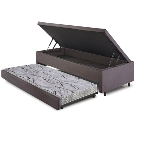Bicama Box com Baú Solteirão 96x203 com Colchão Auxiliar Suede Cinza