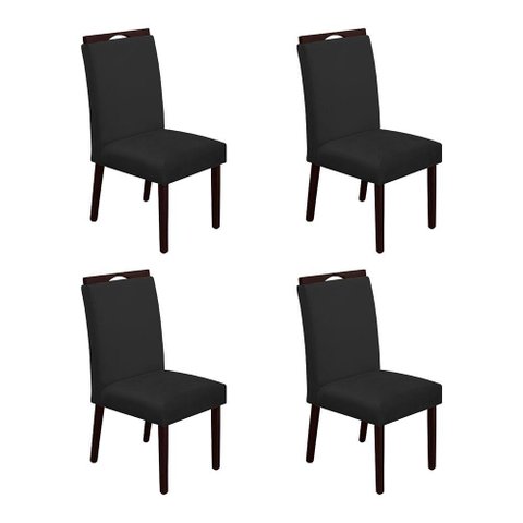 Kit 4 Cadeiras de Jantar Madeira Maciça Castanho Premium Heloísa Veludo Preto - Cor: Preto