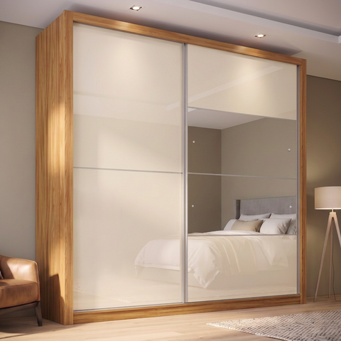 Guarda Roupa Casal com Espelho 100% MDF 2 Portas de Correr 4 Gavetas London Prime Yescasa Cinamomo/Off White