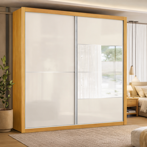 Guarda-Roupa Casal 2 Portas de Correr com Espelho 4 Gavetas 100% MDF London Prime