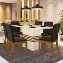 Ver imagem 1 de Conjunto Sala de Jantar Tampo Mdf 160 Cm 06 Cadeiras Marilia Casa 812 Nature com Off White e Marrom