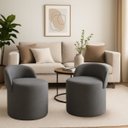 Ver imagem 2 de Kit 2 Puff Encosto Suede Redondo Sala Banco Orgânico Quarto:cinza Escuro