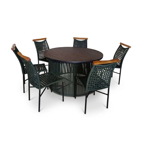 Jogo de Mesa Elegante para Area Gourmet com 6 Cadeiras Verde Musgo Anne