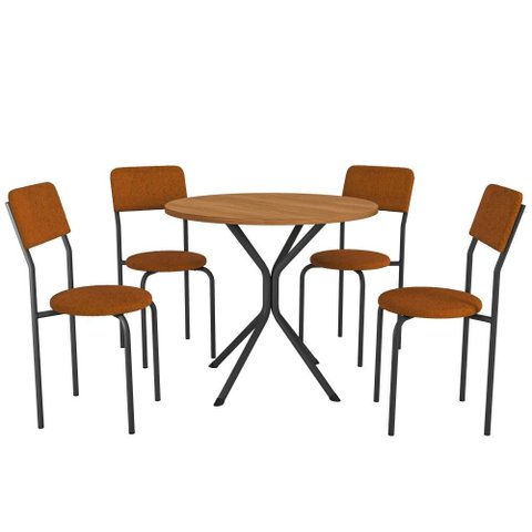 Conjunto Sala de Jantar 4 Cadeiras Mesa Tampo de Madeira Kappesberg Crome Canela/Terracota/Preto