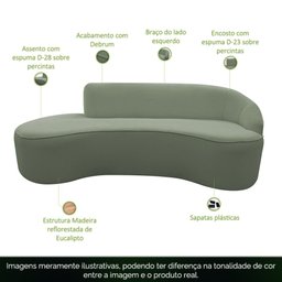 Sofá Curvo 02 Lugares 150cm Braço Esquerdo Eron Bouclê Verde Claro - CasaePoltrona - 3