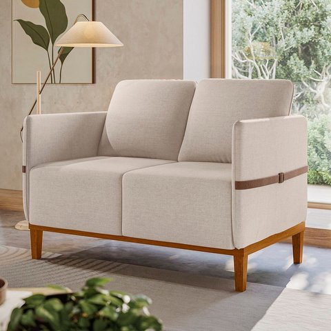 Sofá Living 2 Lugares com Pés em Madeira Maciça 129cm Estelí Yescasa