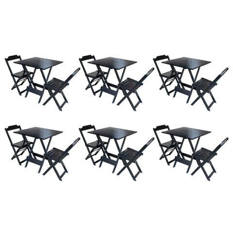 Kit 6 Jogos De Mesa Dobravel Com 2 Cadeiras De Madeira 70X70 - Preto - Preto